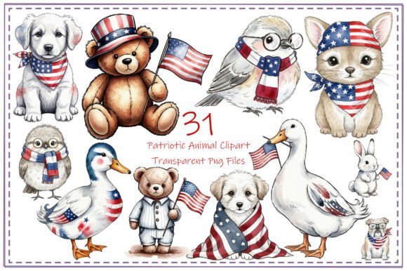 Adorable Patriotism: A Deep Dive into the Watercolor Animal Clipart Bundle