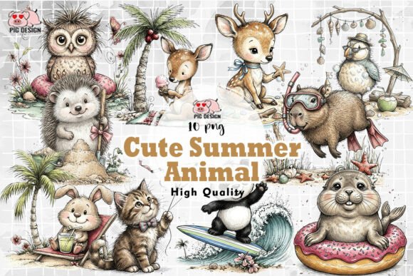 Adorable Summer Animal Clipart PNG for Your Projects