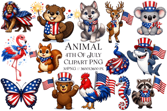 Animal 4th of July PNG Clipart: Patriotic Design Assets