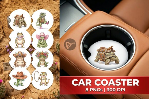 Boho Desert Animal Car Coaster PNG: Style Your Drive