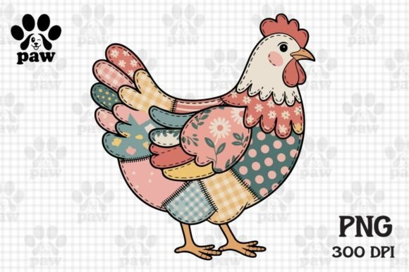 Charming Patchwork Chicken PNG for Creative Farm Projects