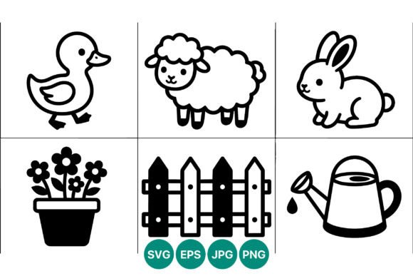Cute Farm Animal and Garden Icons for Creative Projects