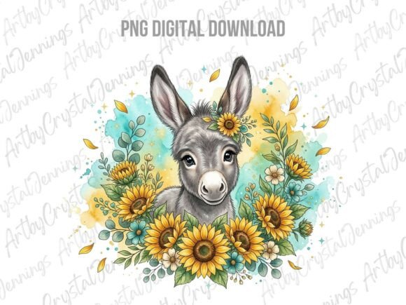 Cute Floral Sunflower Donkey Animal PNG: A Designer's Delight