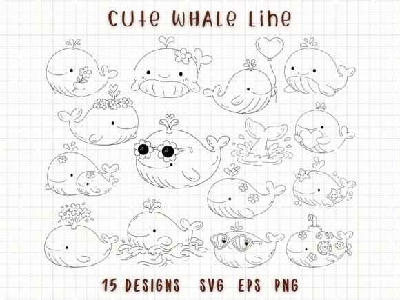 Cute Whale Doodle: Kawaii Ocean Animal SVG Bundle