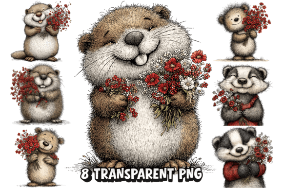 Enchant Your Designs with 8 Cute Woodland Animal Flowers PNG