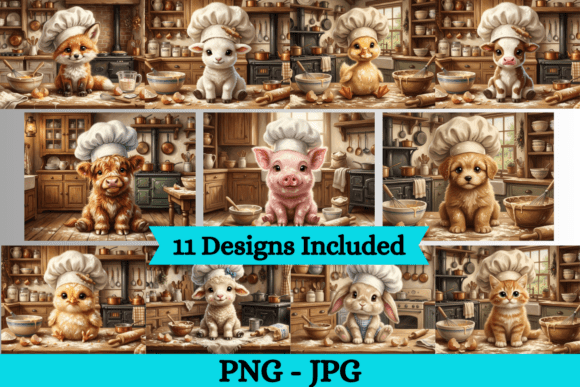 Farm Animal Chef PNG Bundle: Cozy Design Assets