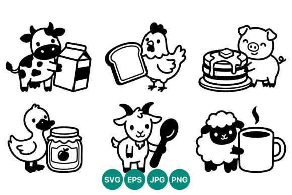 Farm Animal Food Line Art: A Charming Design Asset