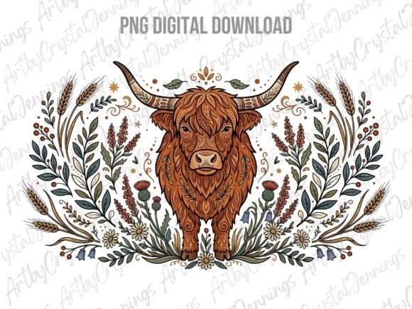 Folk Art Highland Cow Animal Floral PNG: A Designer's Guide