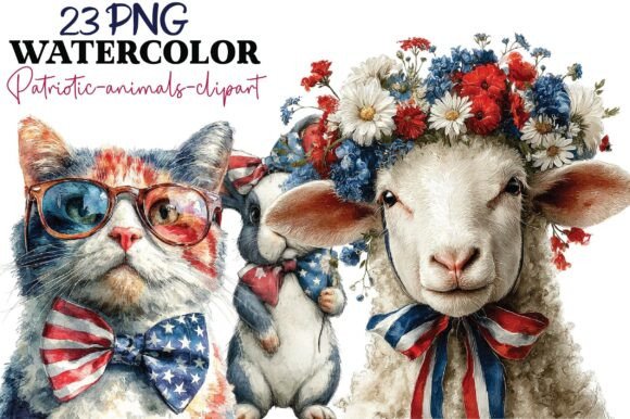 Patriotic Animal Clipart Bundle PNG: Design for 4th of July
