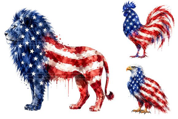 Patriotic Animal Watercolor Clipart: 24 Creative Assets