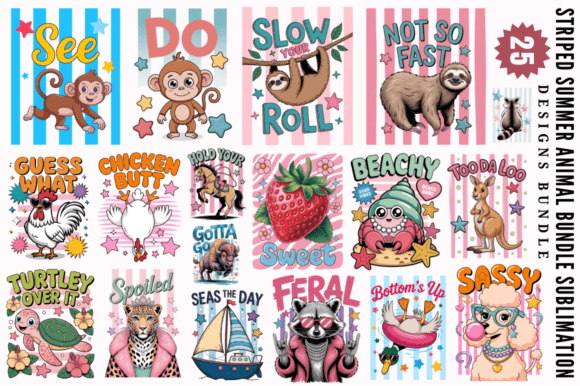 Striped Summer Animal Sublimation Design: A Burst of Fun for Your Projects