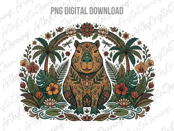 Tropical Floral Capybara Animal PNG: A Design Asset with Personality