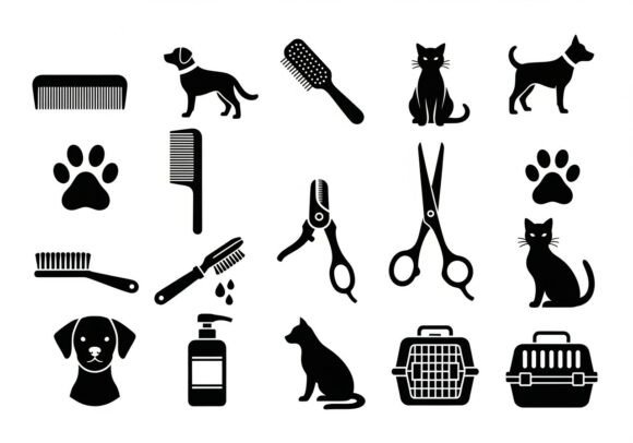 Unlock Creative Projects with Pet Grooming Tool Silhouettes