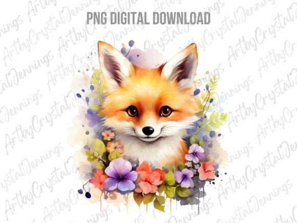 Watercolor Floral Fox Animal PNG: A Versatile Design Asset
