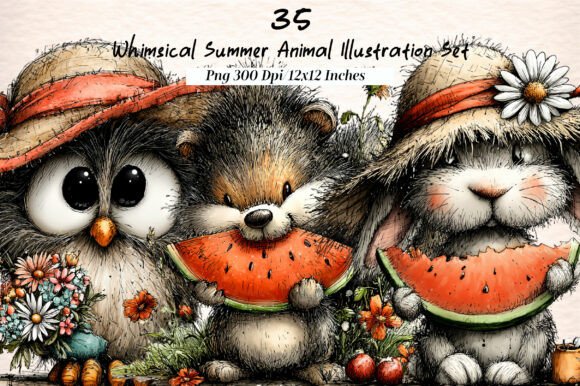 Whimsical Summer Animal Illustration Set: Your Creative Toolkit